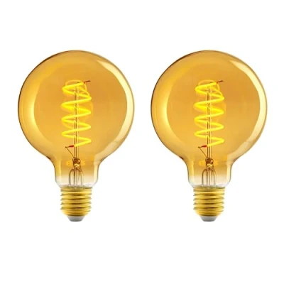 Bild av Amazon Basics Vintage LED lampa, E27, gammal stil, retrobärnstensglas, G93, 4 W (motsvarar 25 W), 1800 K, supervarmt ljus, 2 stycken