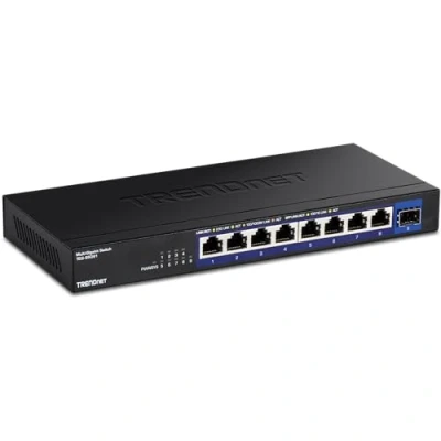 Bild av TRENDnet 9 portars ohanterad 2,5 G omkopplare med 10 SFP+ port, TEG S5091, 8 x GBASE T portar, 60 Gbps omkopplingskapacitet, fläktfri, väggmonterbar, svart