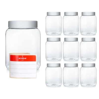 Bild av Octopus 10 x 300 ml PET plastkoppar med skruvlock för mat, färg, olja, pulver, skruvlock, lock, smoothie koppar