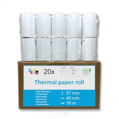 Bild av Set om 20 termisk bankkortspole 57 x 40 12 m termiskt papper för CB mm kortmaskinsrullar (TPE) märke UNIVERS GRAPHIQUE moms återvinningsbar
