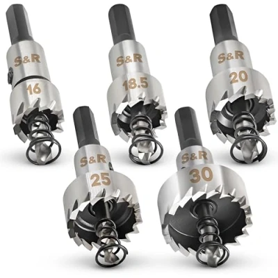 Bild av S&amp;R hålsågsset 5 delat 16/18,5/20 / 25/30 mm, HSS COBALT stål, 5% koboltlegering, M35, HRC 64 66, kombitandning, för metaller, rostfritt aluminium, plast.