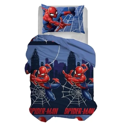 Bild av Spiderman, påslakanset för enkelsäng, påslakan + örngott, med 155 x 200 cm, 100% bomull, (ej sammanhängande lakan hörn)
