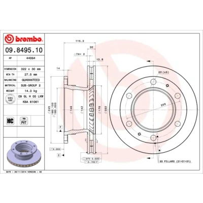 Bild av BREMBO 09.8495.10 Disque de frein 322 30 6 ventilé l&#039;intérieur à haute teneur en carbone NISSAN: ATLEON