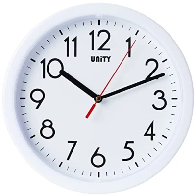Bild av Unity väggklocka, Hastings, tyst svepning, modern, vit, 22 cm/8,6 tum