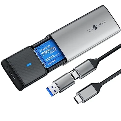 Bild av SETMSPACE NVMe hölje [verktygslös M2 SSD [NVMe &amp; SATA M.2 med 2 i 1 kabel, USB adapter för M nyckel och B&amp;M Key, fodral av aluminium grå Enclosure