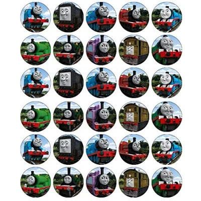 Bild av Cupcake toppare Thomas små lok, ätbart våffelpapper, femotiv, 30 stycken