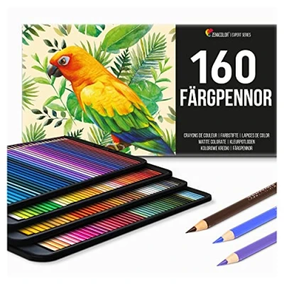Bild av 160 Zenacolor färgpennor (numrerade) enkel förvaring professionell uppsättning perfekt för vuxen och barnmålarböcker, skissböcker, skolmaterial, block