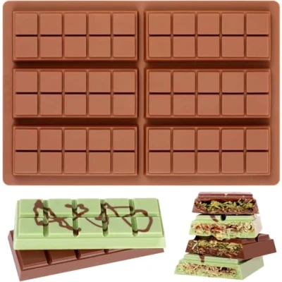 Bild av AVANA Chokladform, i silikon, för 6 chokladkakor, gör det själv, BPA fri, non stick beläggning, chokladkaksform, silikonform, brun (form 2)