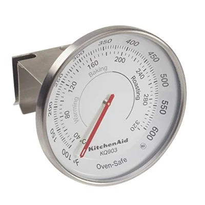 Bild av KitchenAid Reglerbar Ugnstermometer, 40 C till 320 C, Rostfritt Stål/Glas, Svart/Vit/Röd, 7,5 cm, KQ903G