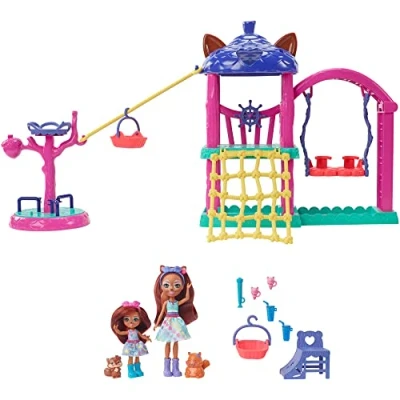 Bild av Enchantimals City Fun Playground lekset (30 cm) med 2 dockor, djurfigurer och tillbehör, perfekt present till barn från 4 år HHC16, flerfärgad