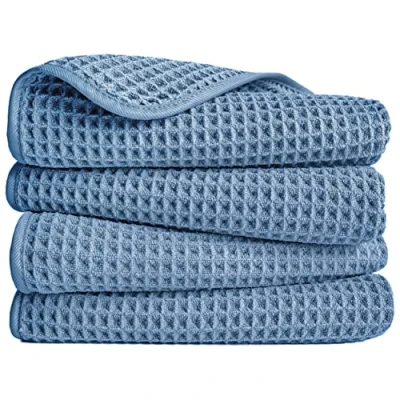 Bild av POLYTE Mikrofiber luddfri handduk, 40 x 76 cm, 4 pack (blå, våffelväv)