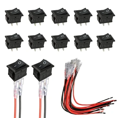 Bild av HUAREW T85 KCD1 101 mini vippströmbrytare SPST 2 stifts med svart ledningar (10 st)