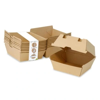 Bild av GREENBOX Take Away Burger Box 50 stycken I robusta hamburgarlådor med högt gångjärnslock hamburgarlåda av kraftkartong stabil To Go förpackning 13 x 14 8 cm biologiskt nedbrytbar