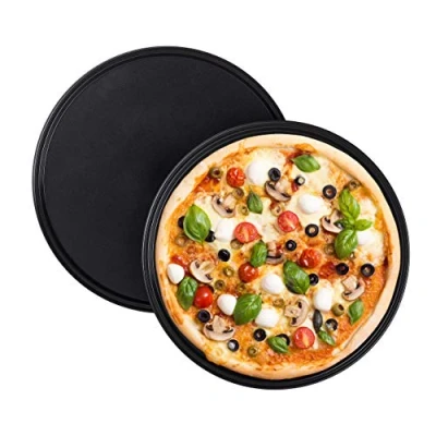 Bild av Relaxdays 4 x pizzablåd, rund, non stick belagd, pizza och flammkakor, kolstål, pizzaform, Ø 32 cm, pizzablåt, grå