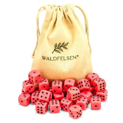 Bild av 6, 12, 20, 30 eller 50 högkvalitativa kuber från Waldfelsen® standardstorlek 16 mm akrylkub knobel spelkub dice 6 sidig lektillbehör, set med tygpåse (rosa, stycken)