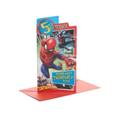 Bild av Brittiska hälsningar Marvel 5:e födelsedagskort för honom/pojke med kuvert märkesdesign, Spider Man