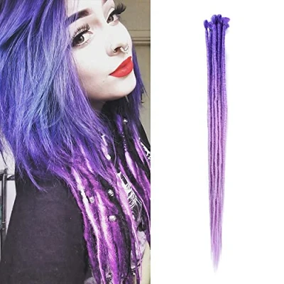Bild av Likedsoar 24inch Ombre Dreadlock Förlängningar för Kvinnor/Män 10 St Locs Syntetiska Dreads Handgjorda Virkade Fläta Hår (Lila och Ljuslila)
