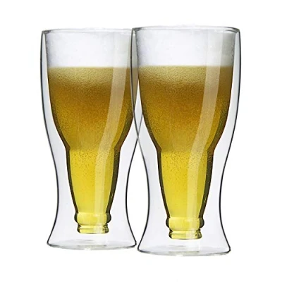 Bild av Uppsättning av 2 dubbelväggiga termo ölglas (2 glas!) tillverkad borosilikatglas 350 ml påfyllningsmängd omfylld ölflaska, termoglas, extra stor