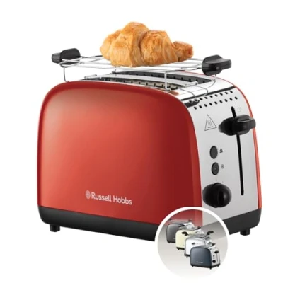 Bild av Russell Hobbs Brödrost två Skivor, Colors Plus Rostfritt Stål Röd, Extra breda brödfack, inklusive uppvärmningsgaller, 6 rostningsinställningar, Lyft &amp; Titta funktion, 1600W, 26554 56