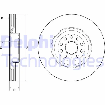 Bild av DELPHI BG9952 Disque de frein 345 30 5 ventilé huilé non traité sans roulement roue, bague ABS VOLKSWAGEN: Golf 4, 6,
