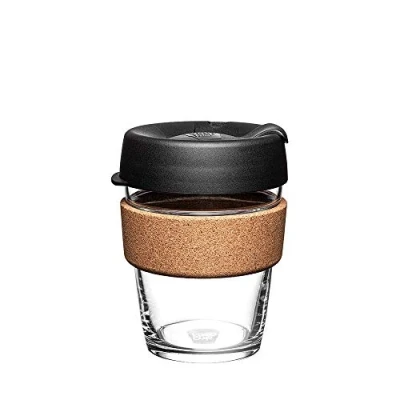 Bild av KeepCup BCBLA12 Bryggning, återanvändbar, härdat glaskopp med korkband, 12 oz, Svart