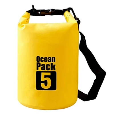 Bild av TopSupplier 2 l/5 l/10 l/15 L/20 L/30 L 500D presenning heavey Duty PVC vattentät torrväska för kajak/båtskinn/kanot/fiske/forsränning/simning/camping/snowboard, gul