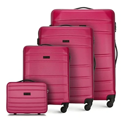 Bild av WITTCHEN Resväska 4 deligt set Rollande koffer Trolley Handbagage Hårdfodral i ABS med svänkbara hjul Kombinationslås Teleskopiskt handtag Globe Line Rosa