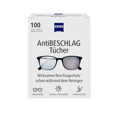 Bild av ZEISS Anti dimma dukar 100 stycken för ett långvarigt imskydd även under rengöring varje trasa individuellt förpackad perfekt resor eller