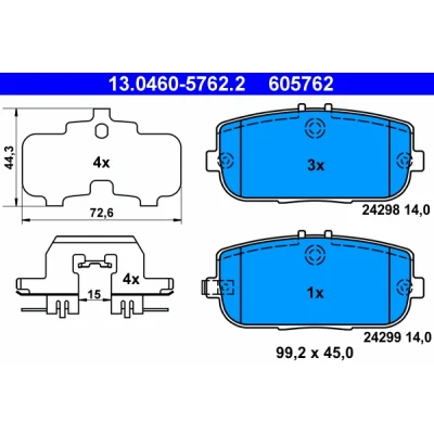Bild av ATE 13.0460 5762.2 Jeu de plaquettes frein avec indicateur d&#039;usure tôle anti bruit accessoires MAZDA: MX 5 IV, 3, FIAT: 124 Spider