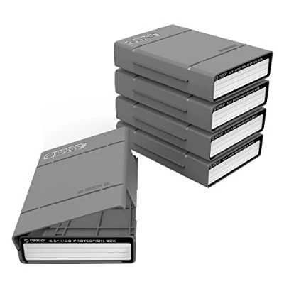 Bild av ORICO 5 stycken hårddiskväska, skyddsväska, förvaringsväska för 3,5 tums hårddiskar och SSD/HDD, hårt fodral, vibrationstålig skyddsbox, kompatibel med Western Digital WD Seagate Toshiba Intenso