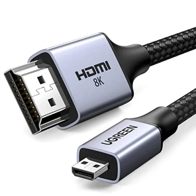 Bild av UGREEN Micro HDMI till 2.1 Kabel 8K 4K@120/240Hz eARC Dolby Atmos HDR Ultra High Speed ​​HDCP Kompatibel med Raspberry Pi 5/4 Hero 7 Kamera DSLR Bärbar Monitor Laptop PS5(1M)