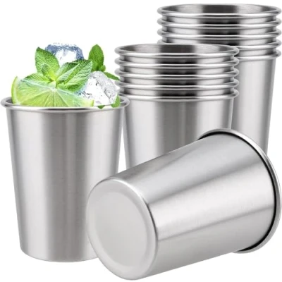 Bild av 12 stycken koppar i rostfritt stål, 304 spritglas 260 ml stapelbara dryckesmugg spritkoppar metallkoppar ölmuggar stål koppar, festmuggar för födelsedagar, picknick,