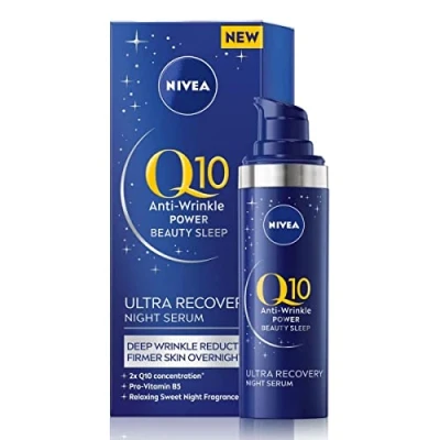 Bild av NIVEA Q10 Anti Wrinkle Power Ultra Recovery Night Serum (30 ml), ansiktsserum med provitamin B5 och Q10, för djup rynkreduktion en fastare starkare hud