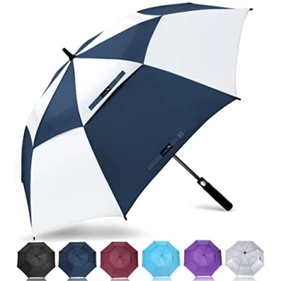Bild av ZOMAKE Paraply Vindtät,Paraply Storm Resistant Large,62Tum XL Golf Med Automatisk Open Close För Män Kvinnor(Vit Himmelblå)