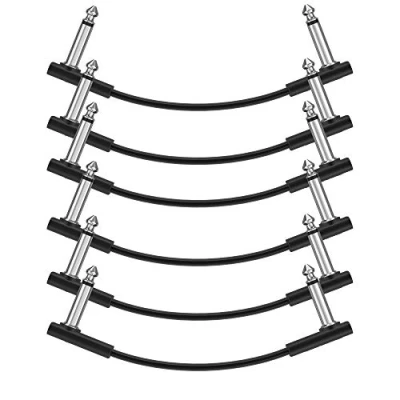 Bild av Donner Gitarrpatch, platt kabel, 6,35 mm mono, 15 cm klassiska patchkablar för gitarr/baseffektpedaler, 6 pack
