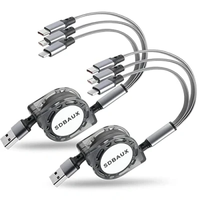 Bild av SDBAUX Multi USB Kabel [3A/1M/2Styck], 3 i 1 Infällbar Universell Laddningskabel med iP Micro Typ C, för Samsung Galaxy S20 S10 S9 S8, Huawei P30, LG, Moto, Huawei, PS4, Kindle, Tablet