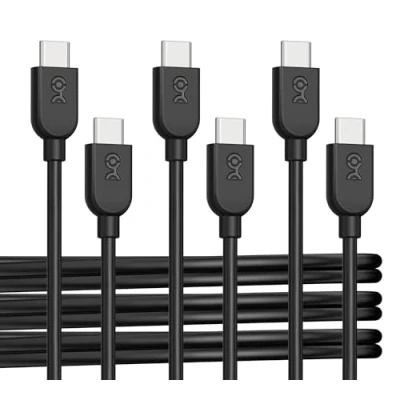 Bild av Cable Matters 3 pack extrem flexibel lång USB C laddningskabel 10 fot i svart, upp till [60 W laddning, 480 Mbps] Apple CarPlay, Android Auto, för iPhone 16/15, Galaxy S24, iPad