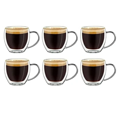 Bild av Creano espressoglas med dubbla väggar, set om 6, 100 ml, mockakanser, termoglas svävande effekt
