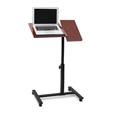 Bild av Relaxdays laptopbord höjdjusterbar, laptopstativ trä, med hjul, vridbar, H x B D: 95 60 40,5 cm, röd brun