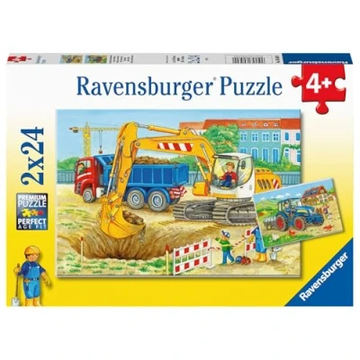 Bild av Ravensburger pussel 80560 bondgård och byggplats 2 x 24 delar för barn från 4 år [Exklusivt hos Amazon]