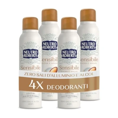 Bild av Neutro Roberts, Känslig hud Deodorant Spray med lugnande havre och argan, noll aluminiumsalter, alkohol, ren glycerinolja, dermatologiskt testad, 48 h 4 st på 150 ml
