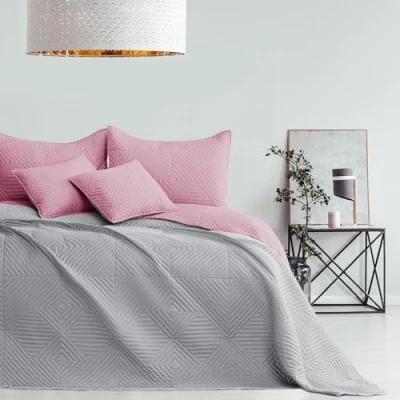 Bild av AmeliaHome överkast rosa grått 220 x 240 sängöverkast dubbelsidig Ultrasonic quiltning polyester Softa