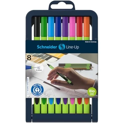 Bild av Schneider Line Up Fineliner (linjebredd 0,4 mm, tillverkad av biobaserad plast, tilldelad med den blå ängeln) 8 stycken, sorterade