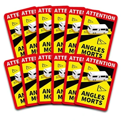 Bild av Obs! Angles Morts klistermärken 25 x 17 cm för fordon, obligatoriskt från 3,5 t i Frankrike, varningsklistermärken döda vinkeln, självhäftande, uv resistenta, väderbeständiga R145 (husbil,12 stycken)