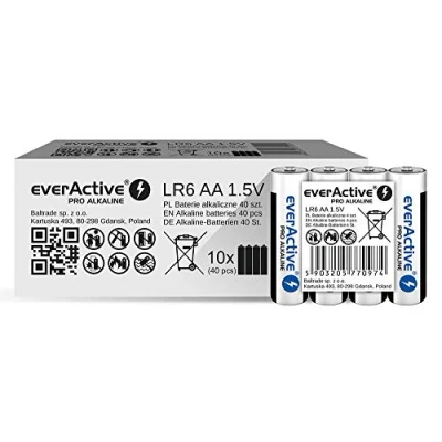 Bild av everActive AA batterier 40 pack, Pro alkalisk, Mignon LR6 R6 1,5 V, högsta prestanda, 10 års hållbarhet, stycken