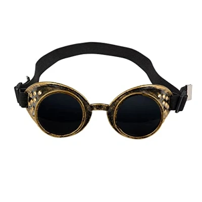 Bild av Boland 54503 Glasögon steampunk, svart guld, mässingsfärger, plast, gummiband, mörka glas, en storlek, justerbar, karneval, halloween, temafest, kostym, teater, tillbehör