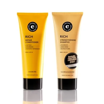 Bild av COCUNAT Rich Pack for Dry Hair Natural Shampoo and Conditioner Damaged or Dyed Moisturises, Nourishes Restructures Sulphate Silicone Free Suitable Curly Method