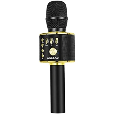 Bild av BONAOK Karaoke mikrofon, 3 i 1 trådlös Bluetooth barnmikrofon högtalare, bärbar KTV mikrofon för hemmet, kompatibel med IOS Android enheter (svart guld)