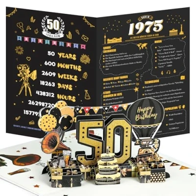 Bild av Joyoldelf 50. födelsedagskort, 1975 årgång 3D popup gratulationskort med kuvert, vintage födelsedagspresent för man och kvinna