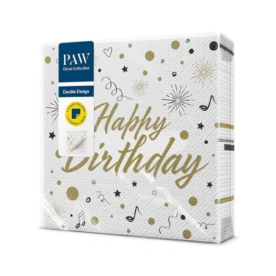 Bild av PAW Dubbelsidig servetter 3 lager (33 x 33 cm) I 20 stycken perfekt för födelsedagar, fester, barnfester, firande bordsdekoration, pappersservett tryckt på båda sidor Grattis födelsedagen